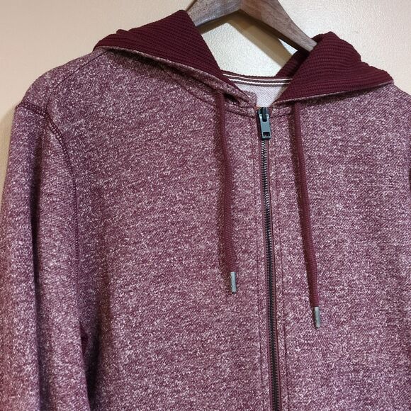 Express Fleece Jacket Mens L Heathered Burgundy Maroon Zip Up Hoodie Sweatshirt - Picture 2 of 9